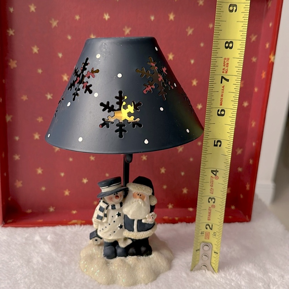 VTG☃️Santa & Snowman tea light w/Snow Flakes lamp shade - Picture 5 of 9